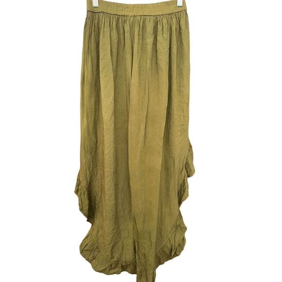 Henna store Green Wide-Leg Ruffle Split Skirt Pants Elastic Waistband O/S - Picture 8 of 16